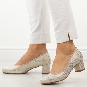 Złote czółenka damskie na obcasie M.Daszyński Sa212-6