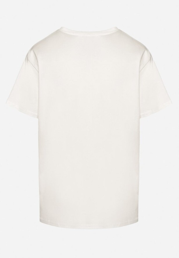 Biała Bluzka Bawełniana Oversize z Krótkim Rękawem i Aplikacją z Motylami Lornil