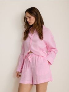 Szorty z bawełnianego muślinu - różowy