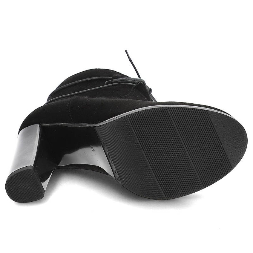 Czarne Botki Karino Eleganckie Skórzane Buty Na Obcasie