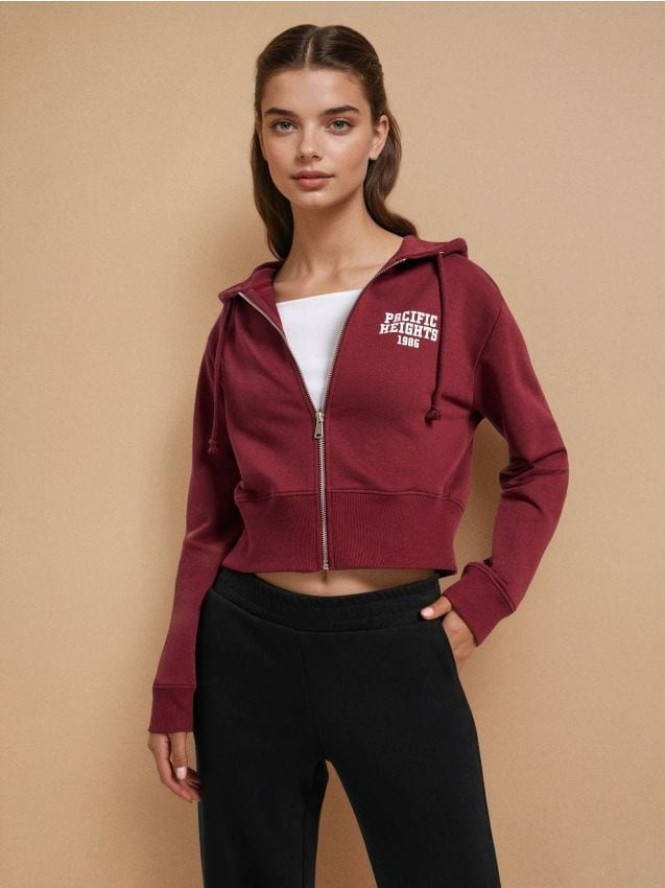 Rozpinana bluza z kapturem - bordowy