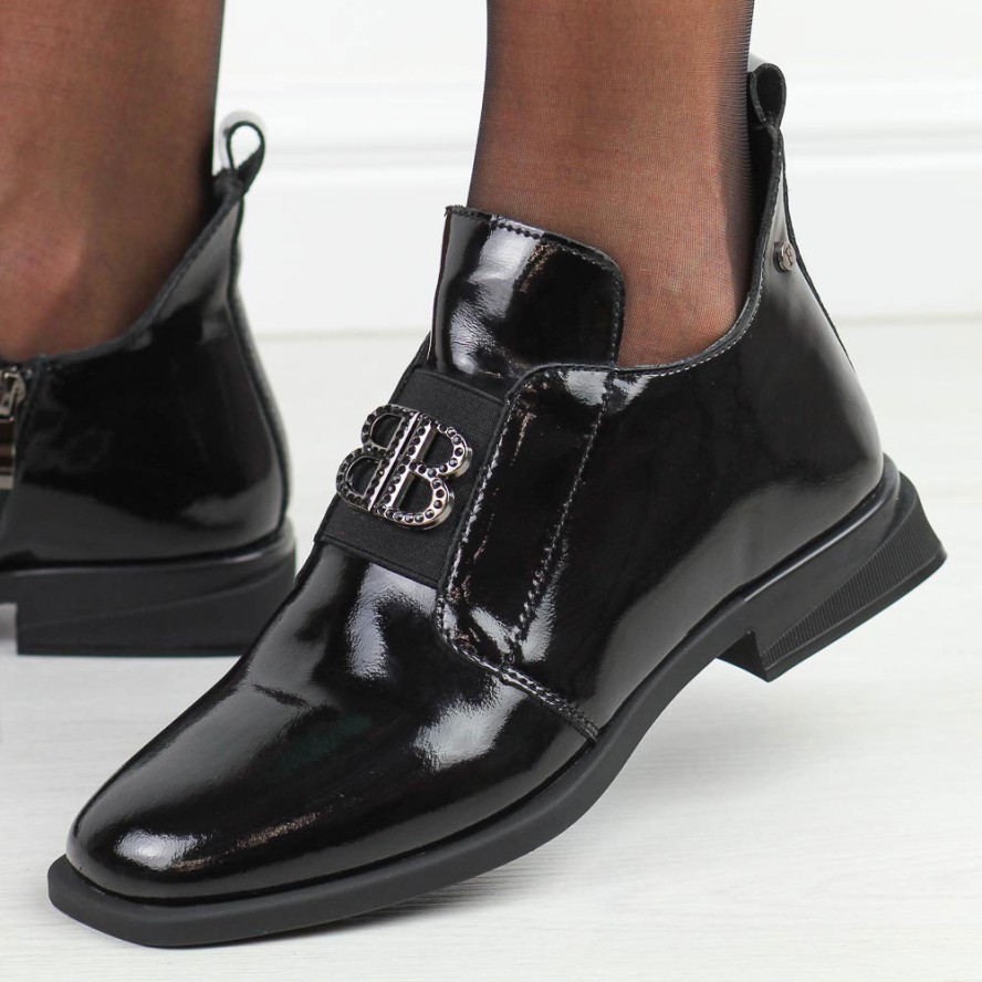 Czarne lakierowane skórzane botki damskie Filippo dbt4763/25