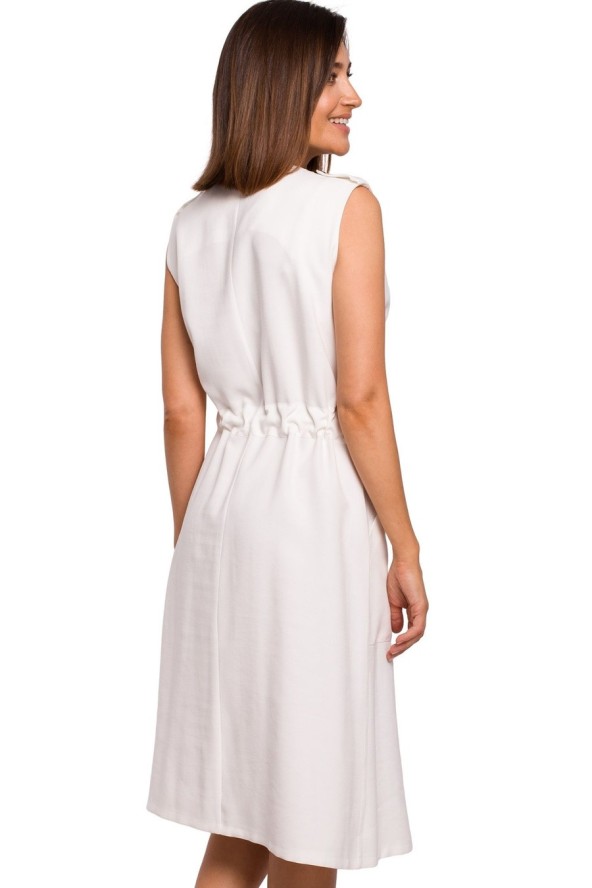 Sukienka koszulowa na lato szmizjerka midi z paskiem i guzikami ecru