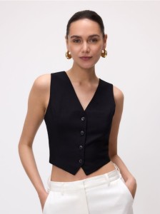 Garniturowa kamizelka z wiązaniem - czarny
