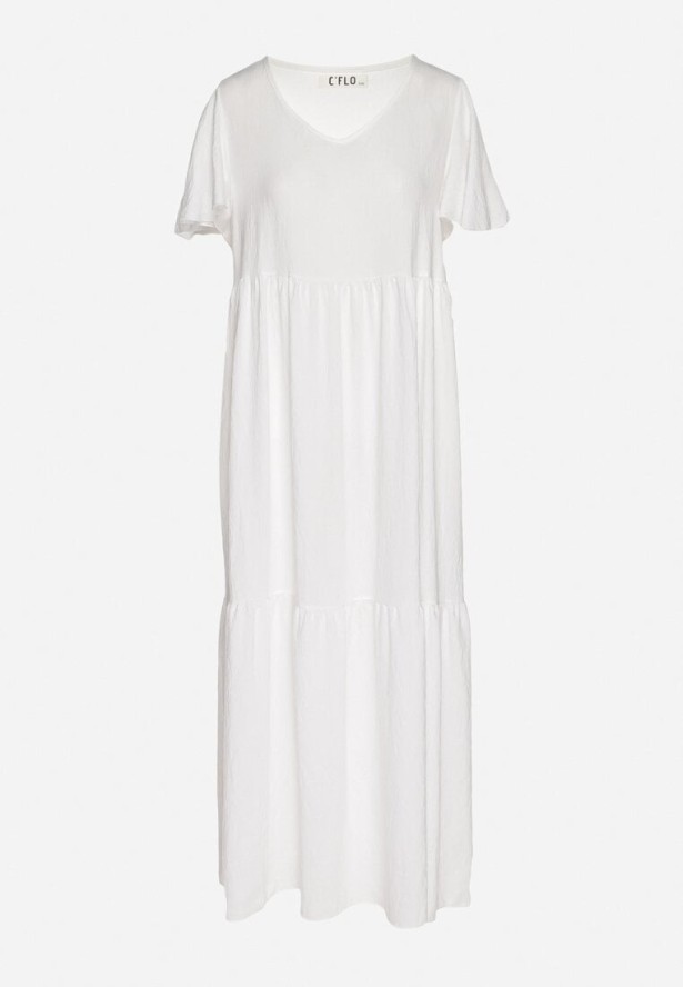 Biała Sukienka z Wiskozy o Rozkloszowanym Kroju Nattalana