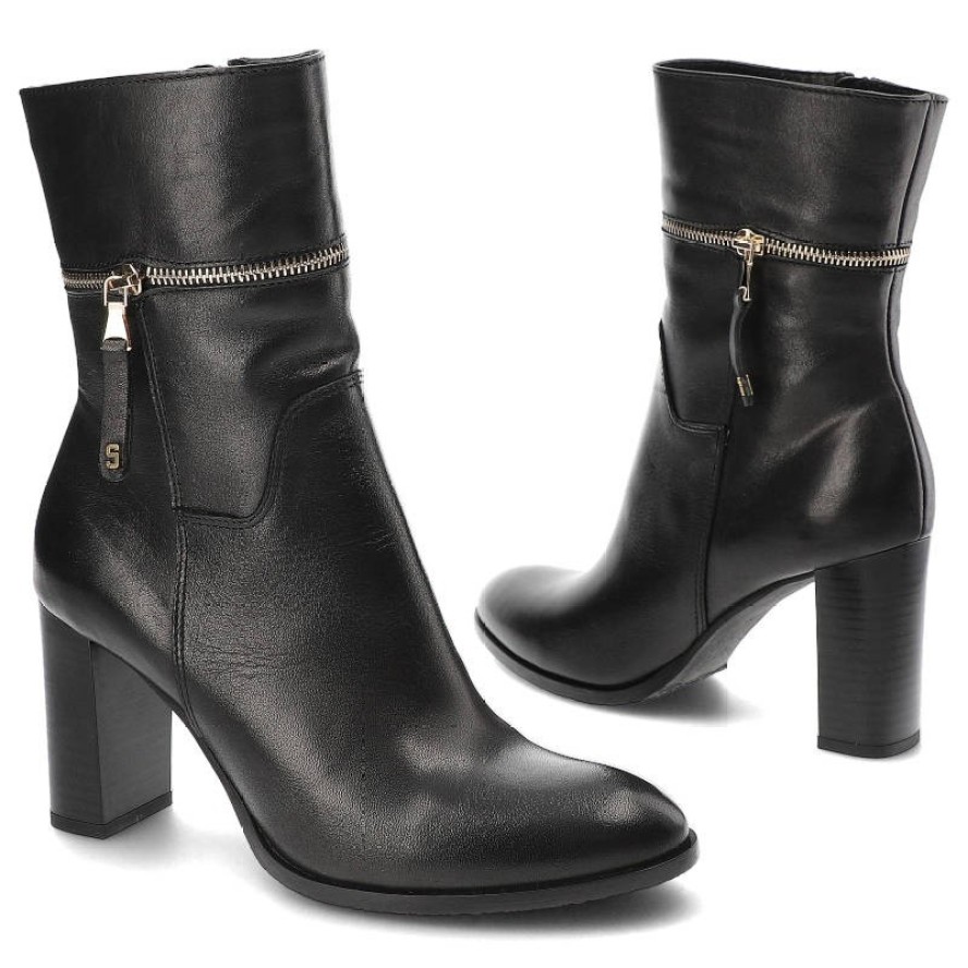 Czarne Eleganckie Botki Simen Na Obcasie