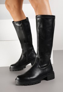 Czarne Klasyczne Kozaki z Gładką Cholewką Apillia