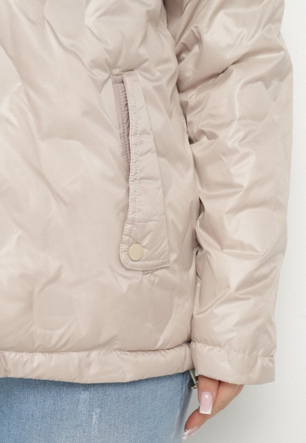 Beżowa Kurtka Dwustronna z Odpinanym Kapturem Frolbia