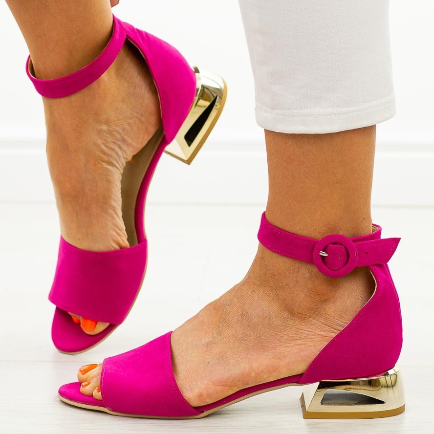 Fuksja Polskie sandały damskie na obcasie Suzana Alis