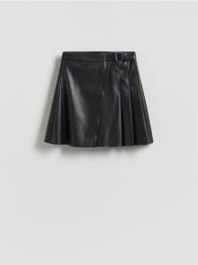 Spódnica mini z imitacji skóry - czarny