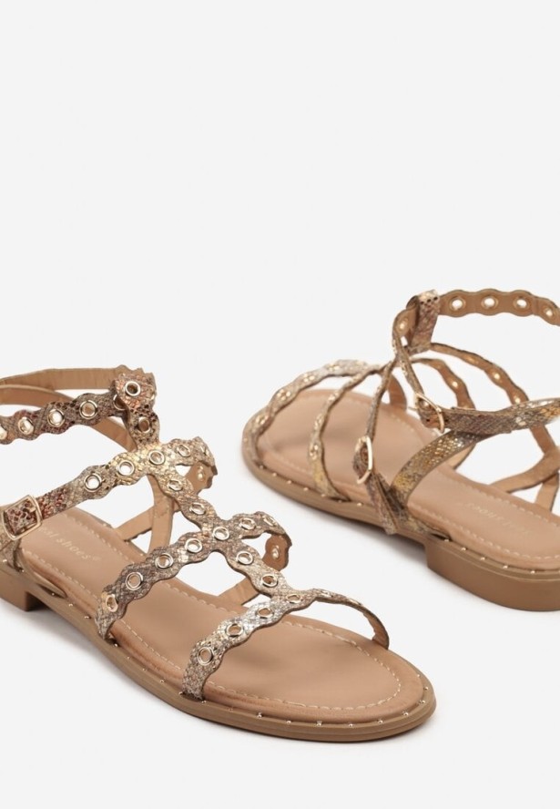 Złote Wężowe Sandały w Stylu Gladiatorek z Nitami Divonne
