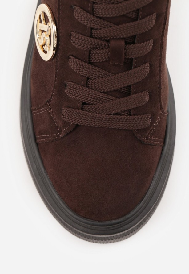 Brązowe Sneakersy Vices na Grubej Podeszwie z Metaliczną Ozdobą Tatorelis