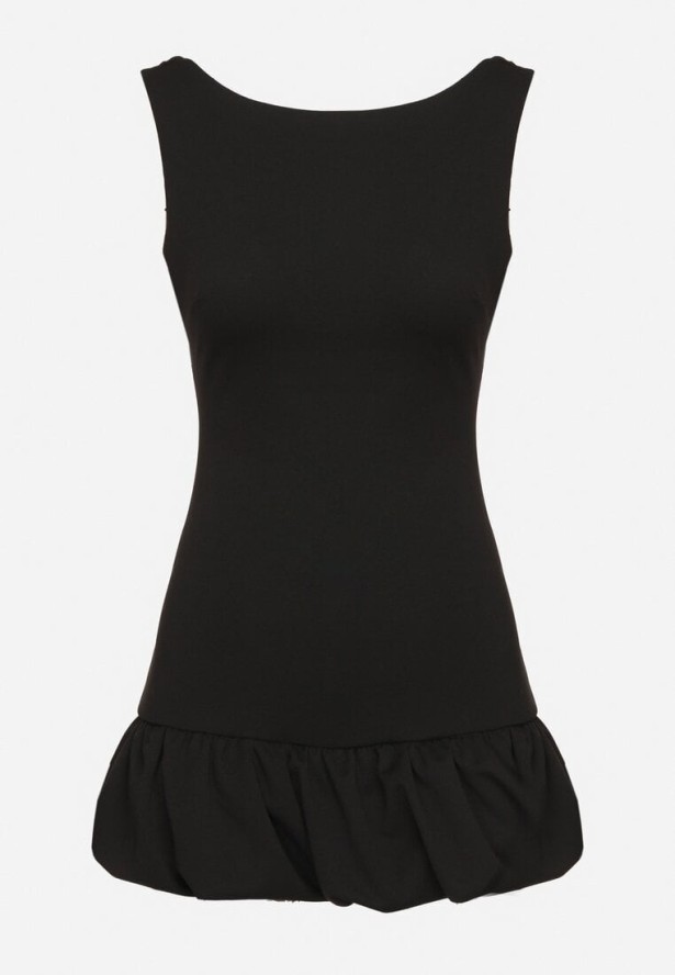 Czarny Taliowany Kombinezon Ozdobiony Falbanką Semiriela