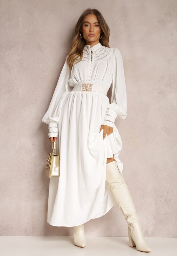 Biała Sukienka z Paskiem Elothoe