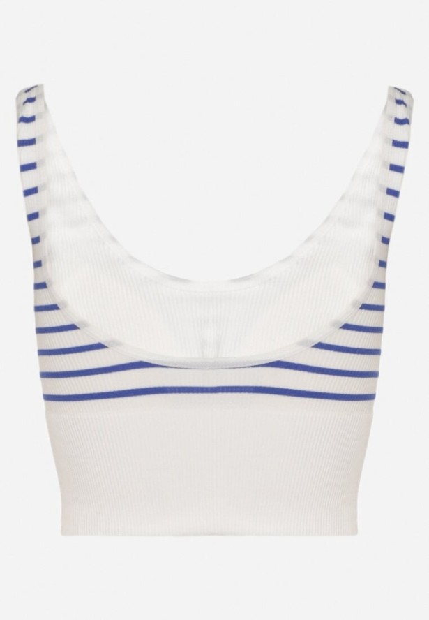Biało-Niebieski Tank Top w Paski z Prążkowanej Tkaniny Sesillia