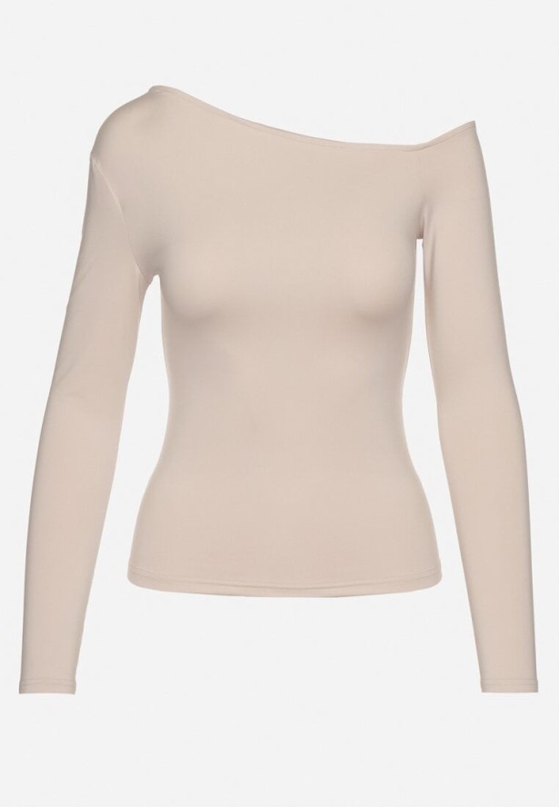 Beżowa Asymetryczna Bluzka z Wiskozą Tatireth