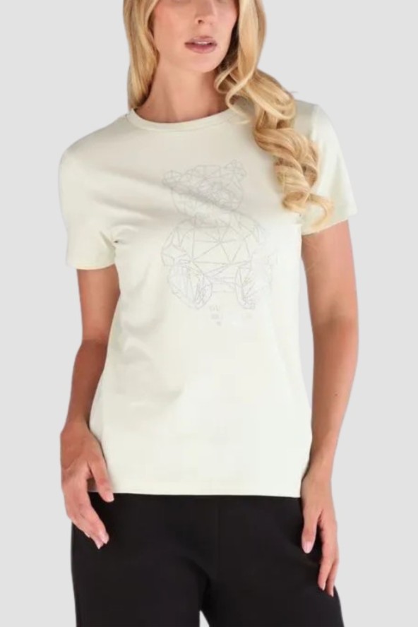 GUESS Biały damski t-shirt na krótki rękaw z cyrkoniami Romy, Rozmiar L