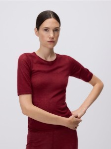 Wełniany t-shirt - burgundowy