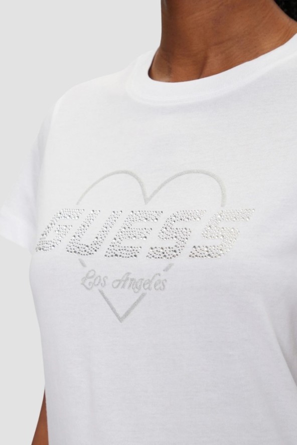 GUESS Biały damski t-shirt Narciso, Rozmiar L