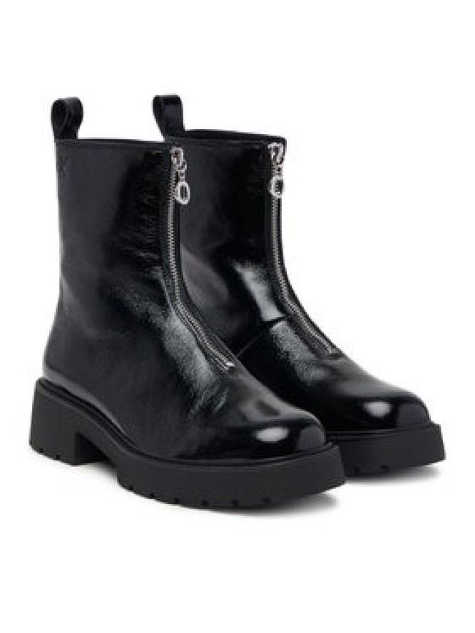 Calvin Klein Botki Chunky Zip Boot Shiny Lth HW0HW03200 Czarny