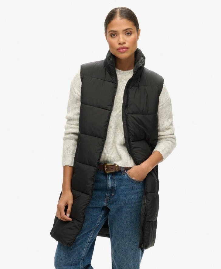 Damska długa kurtka bez rękawów z kapturem Superdry