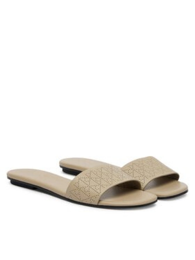 Calvin Klein Klapki Org Flat Sndl One Bar Lth Aop HW0HW02857 Beżowy