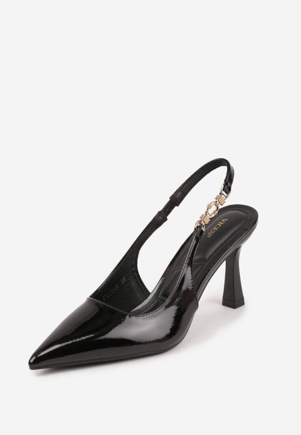 Czarne Eleganckie Szpilki Slingback VICES z Ozdobną Aplikacją przy Pasku Natera