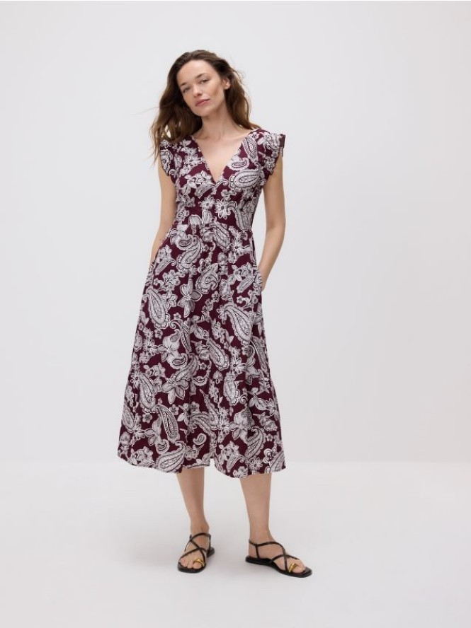 Wzorzysta sukienka midi - bordowy