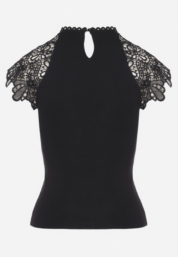 Czarna Bluzka z Wiskozą i Koronką Tilvania