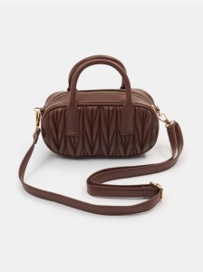 Pikowana torebka z imitacji skóry z długim paskiem - beżowy