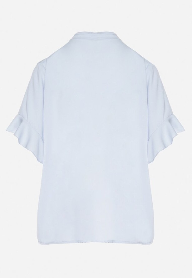 Jasnoniebieska Bluzka Ozdobiona Wiązaniem i Falbanami Fademina