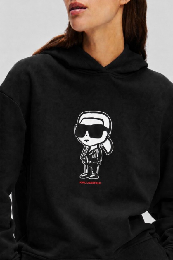KARL LAGERFELD Czarna damska bluzka z nadrukiem Ikon Sketch Karl, Rozmiar XS