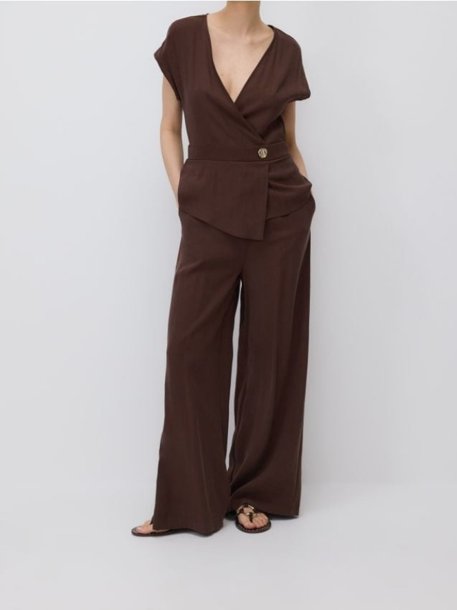 Wiskozowy kombinezon - ciemnobrązowy