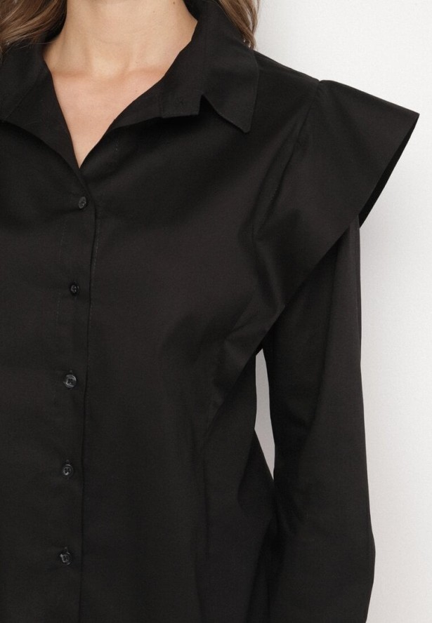 Czarna Bawełniana Koszula z Ozdobnymi Ramionami Teladoria