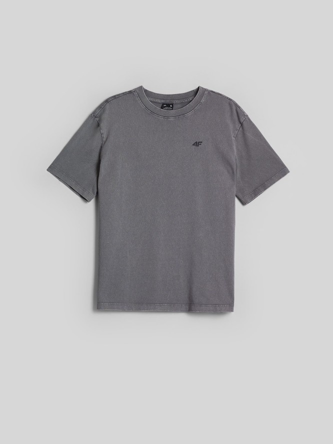 4F T-shirt loose z nadrukiem damski - szary XS