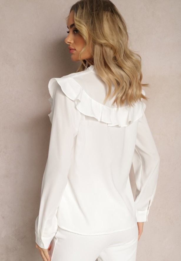 Biała Koszula z Falbanami i Koronkowymi Wstawkami Eletoma