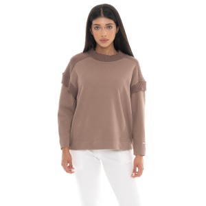 Leone 1947 Warm Touch Women, bluza, Rundhalsausschnitt und Strickeinsätzen