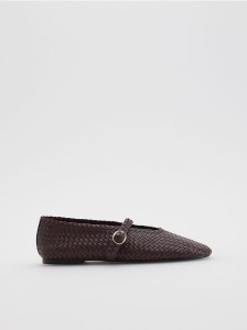 Plecione baleriny z paskiem - bordowy