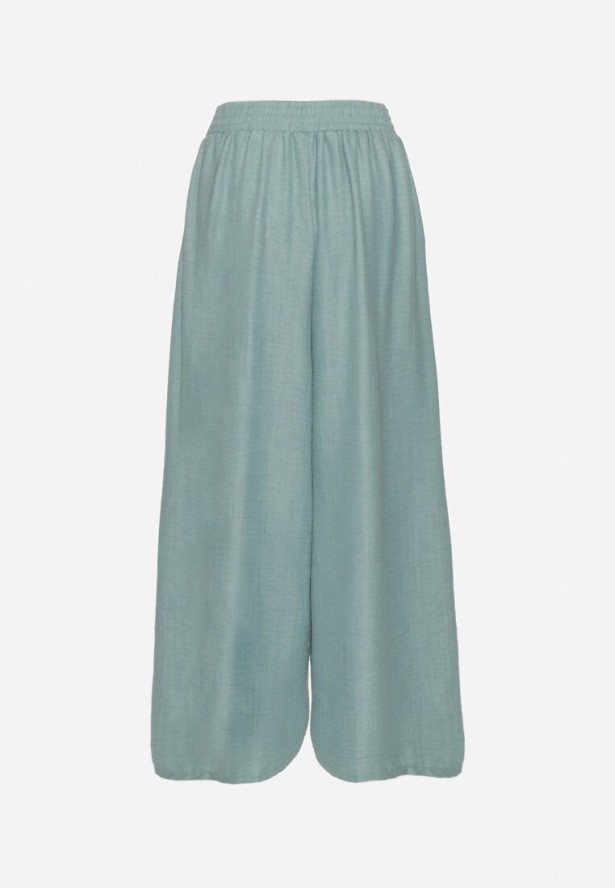 Miętowe Spodnie o Szerokim Kroju z Wysokim Stanem i Wiązaniem Telarieta