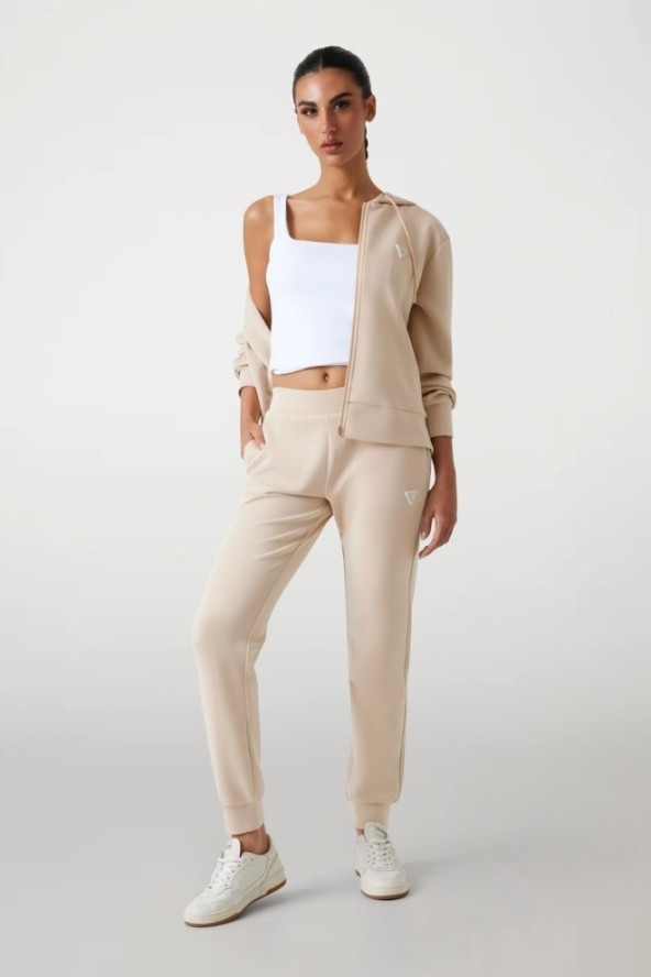 GUESS Spodnie damskie dresowe w kolorze taupe Olympe, Rozmiar M
