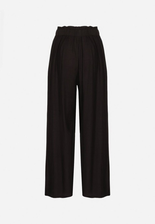 Czarne Szerokie Spodnie z Wysokim Stanem Ozdobione Wiązaniem Teliriela