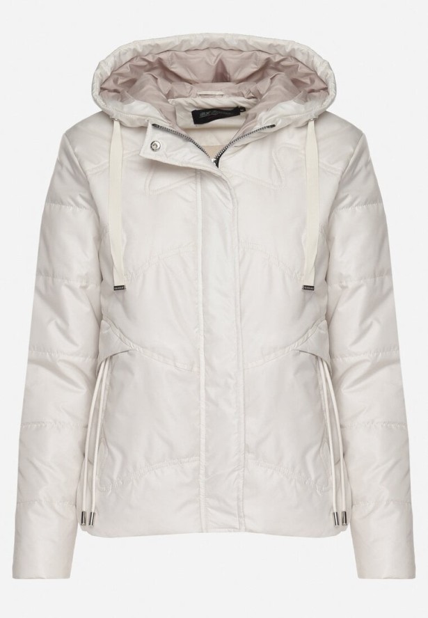 Jasnobeżowa Casualowa Kurtka z Kapturem i Ozdobnymi Sznurkami Evialinae