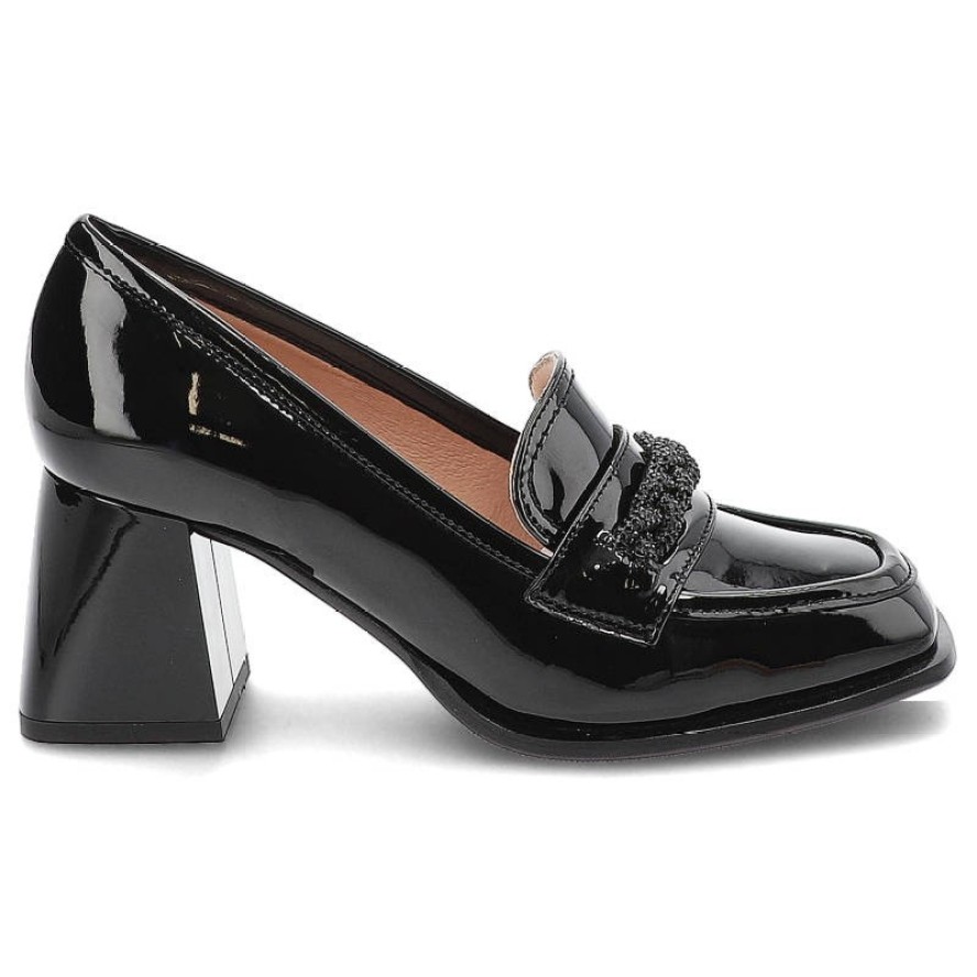 Czarne Półbuty Simen Eleganckie Skórzane Buty Na Obcasie