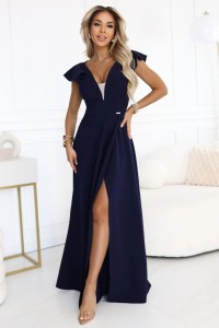 Długa sukienka wieczorowa rozkloszowana granatowa