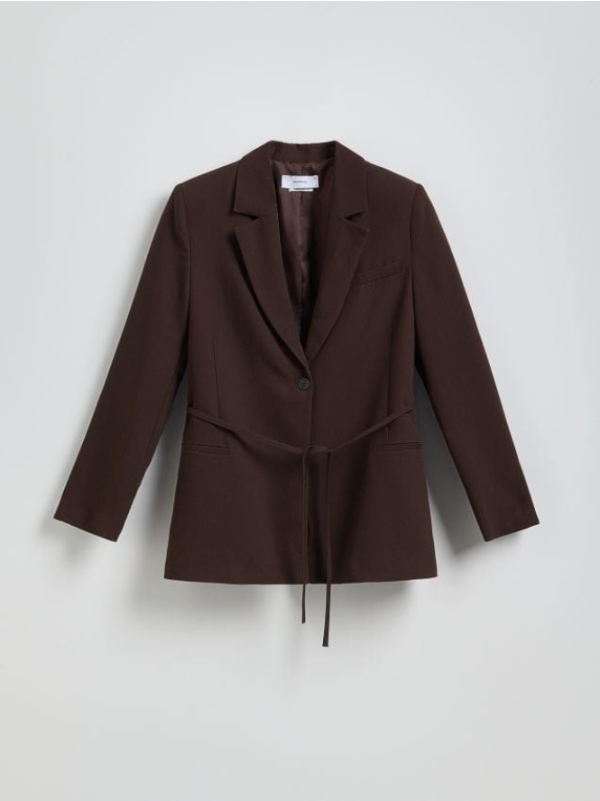 Marynarka z wiązaniem - ciemnobrązowy