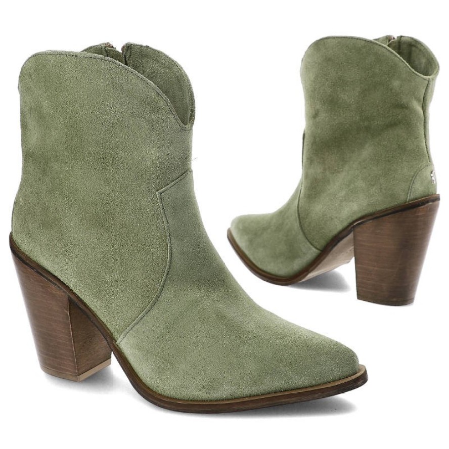 Zielone Botki Carinii Kowbojki Na Obcasie