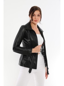 Basics & More Skórzana kurtka w kolorze czarnym rozmiar: M