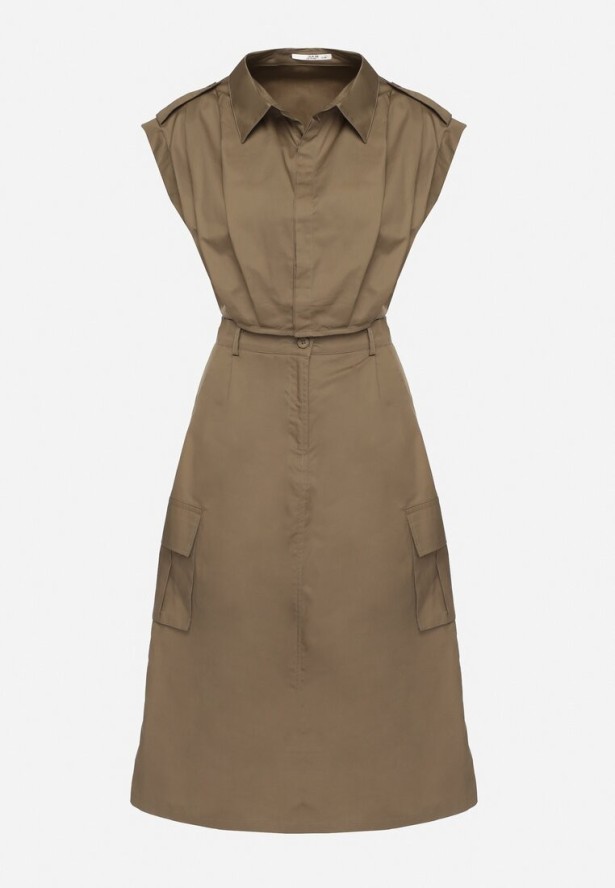 Ciemnozielony Komplet Utility z Krótką Koszulą Bez Rękawów i Spónicą z Kieszeniami Cargo Kelpa