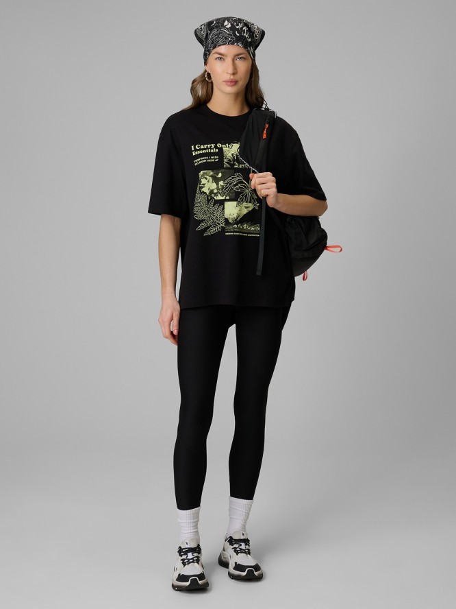 4F T-shirt loose z nadrukiem damski - czarny L