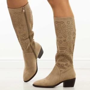 Beżowe zamszowe kozaki damskie Jezzi 1921-41